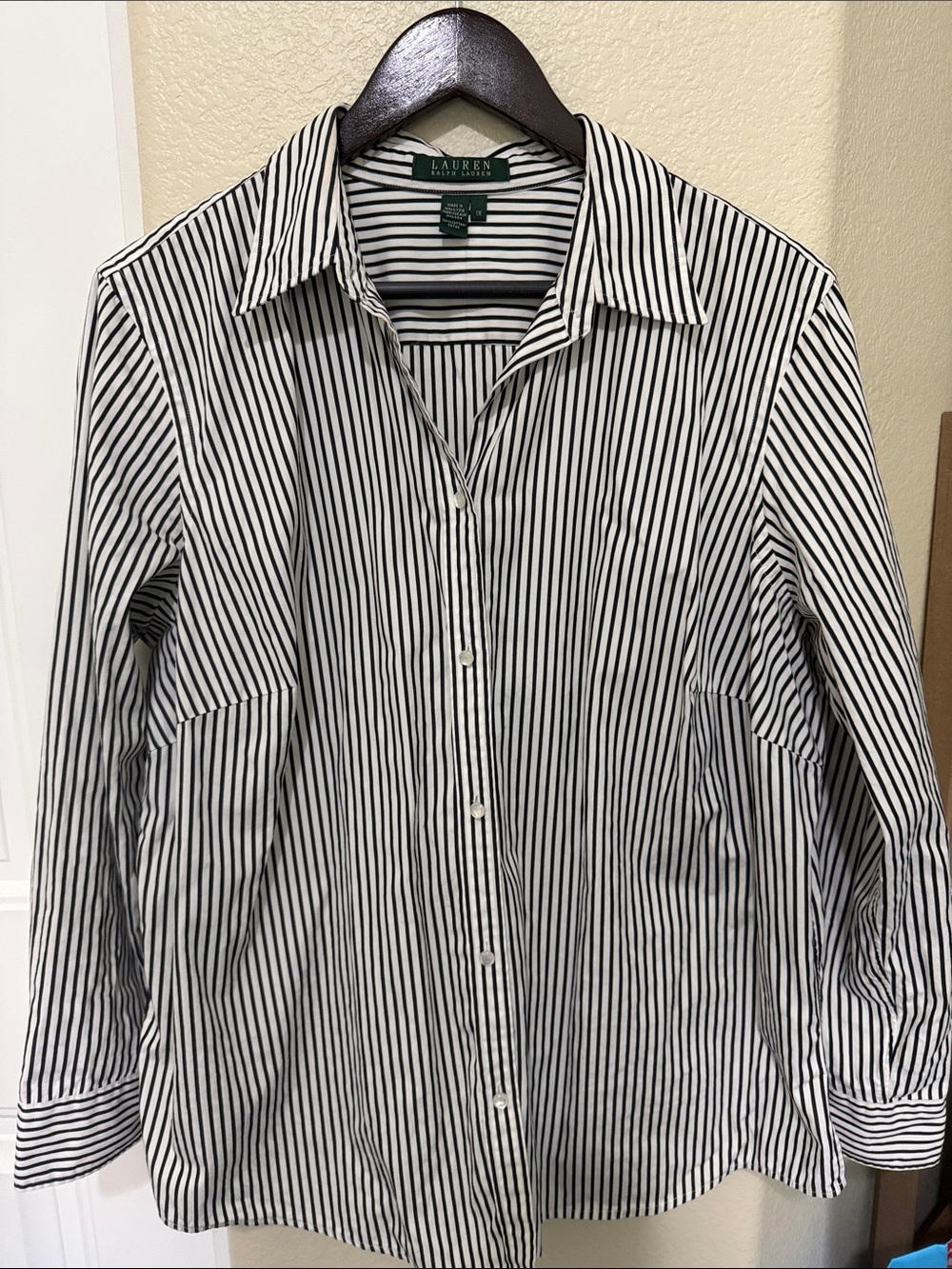 Lauren Ralph Lauren 100% Cotton Black & White Striped Women's Button-Down Shirt